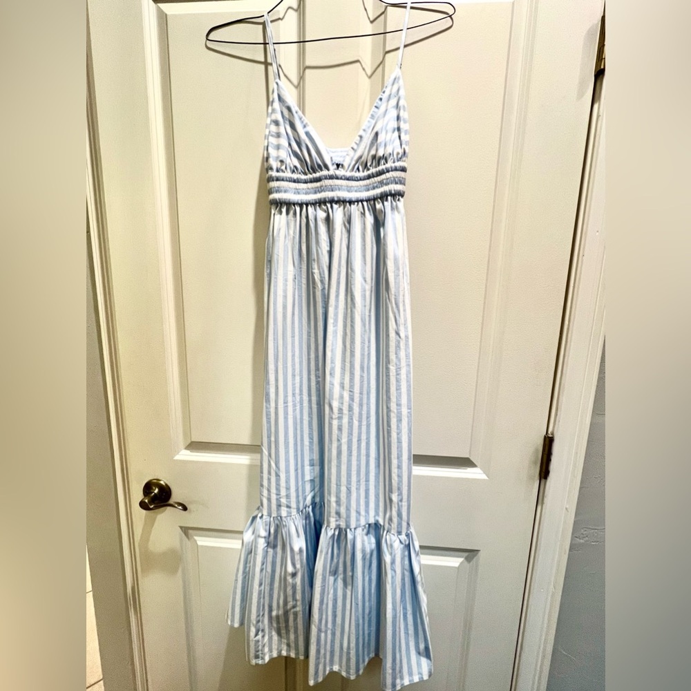 Banana Republic Light Blue and White Striped Maxi Dress